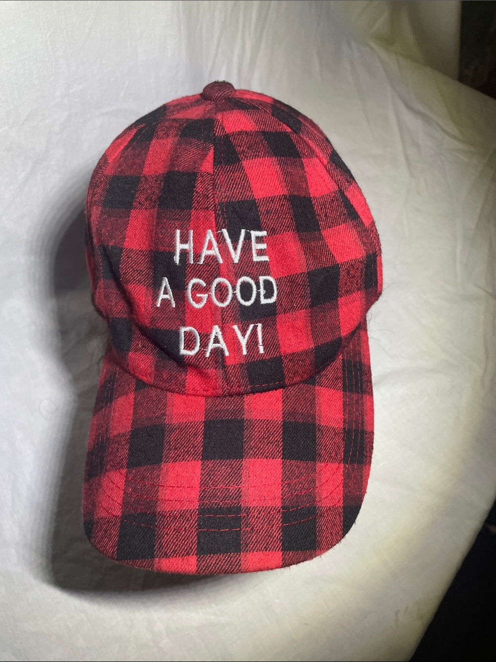 Red and Black Plaid 'Have A Good Day' Women's Baseball Cap